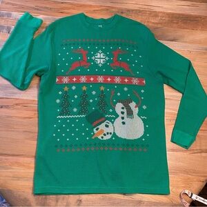 Ugly Christmas Long Sleeve Green Thermal Men’s  Unisex Sweater Men’s XL (46/48)